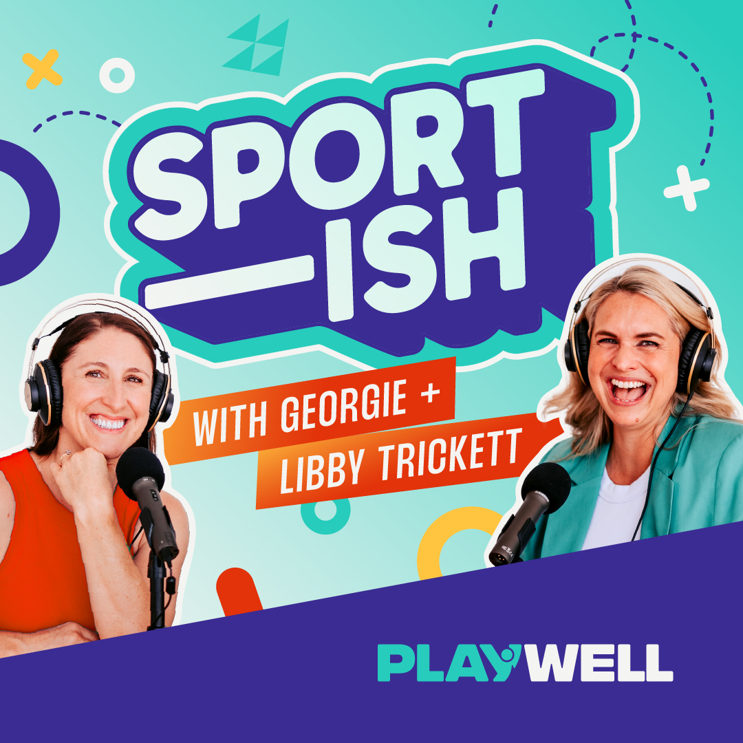 Promotional image for Sportish, a Playwell podcast hosted by George and Libby Trickett